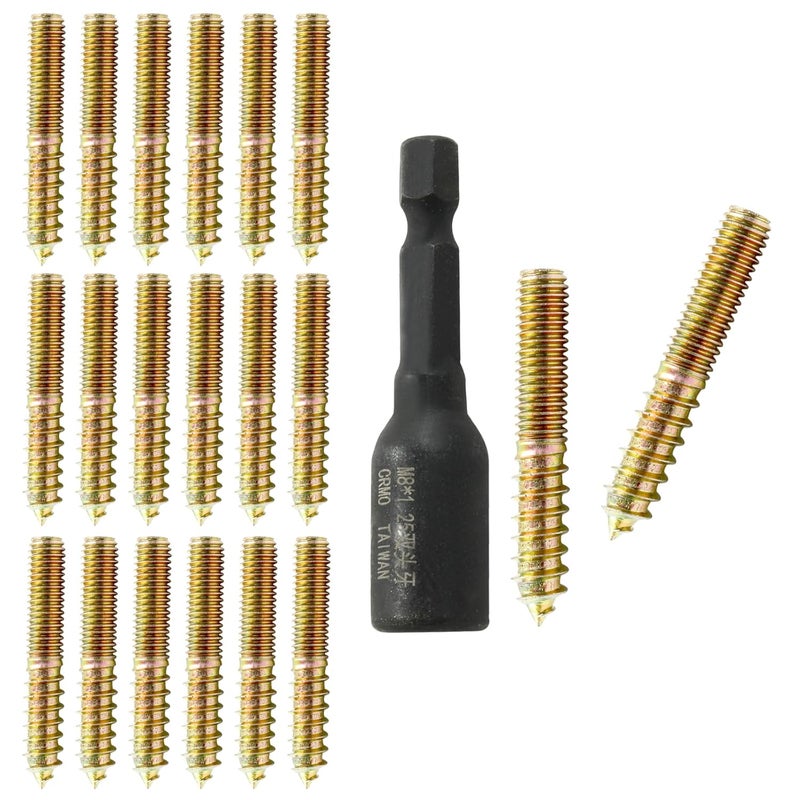 Hitefu 20PCS Hanger Bolts, M8 Double Ended Screws 2"(50mm) Length, M8 Dowel Screw for Wood Furniture, with (M8x1.25mm) Hanger Bolt Driver - Image 1